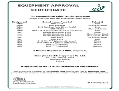 Những sản phẩm đạt tiêu chuẩn chất lượng ITTF Approved cả nhãn hiệu DHS